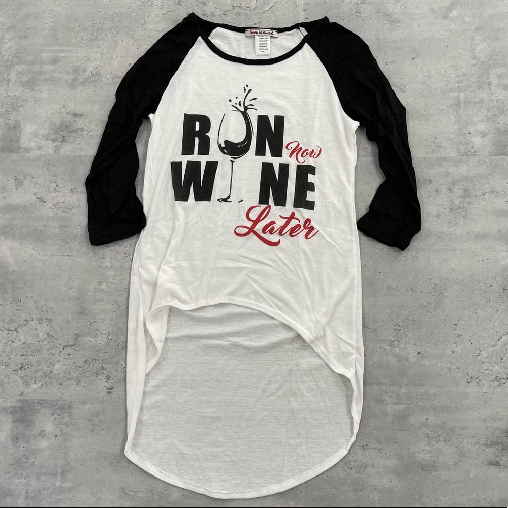 Run Now Wine Later print raglan t-shirt